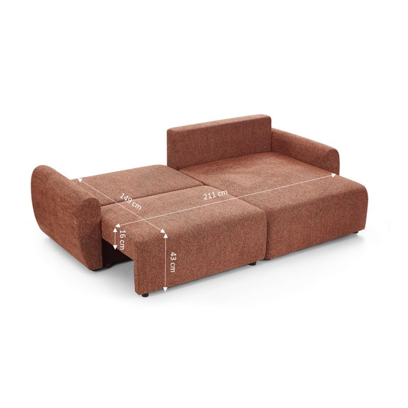 Canapé d'angle convertible et réversible DANA 4 places tissu chenille terracotta