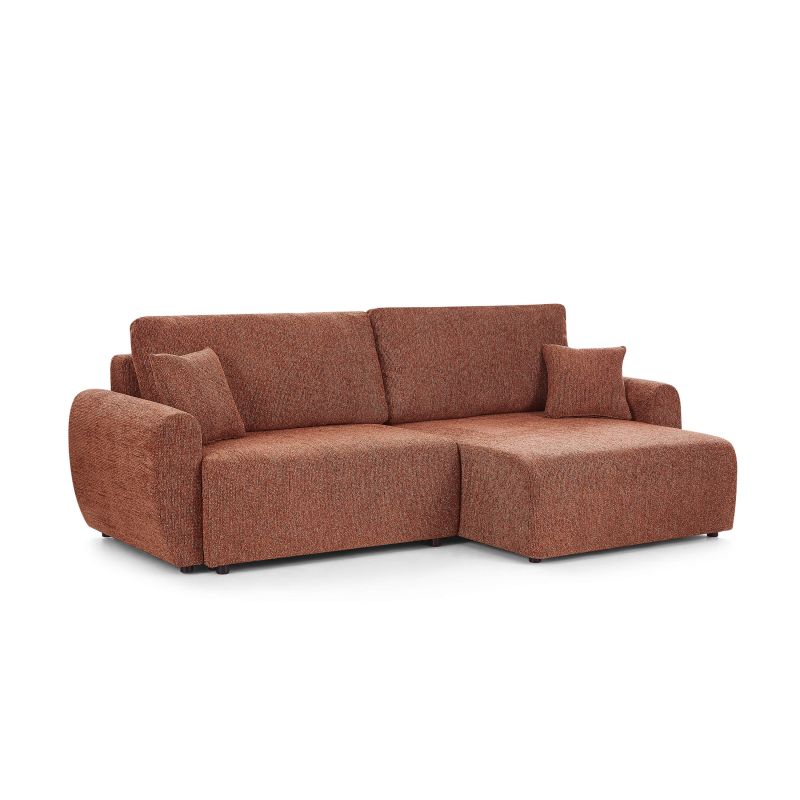 Canapé d'angle convertible et réversible DANA 4 places tissu chenille terracotta