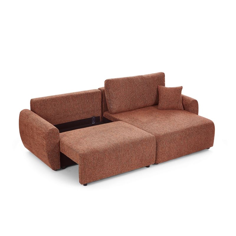 Canapé d'angle convertible et réversible DANA 4 places tissu chenille terracotta