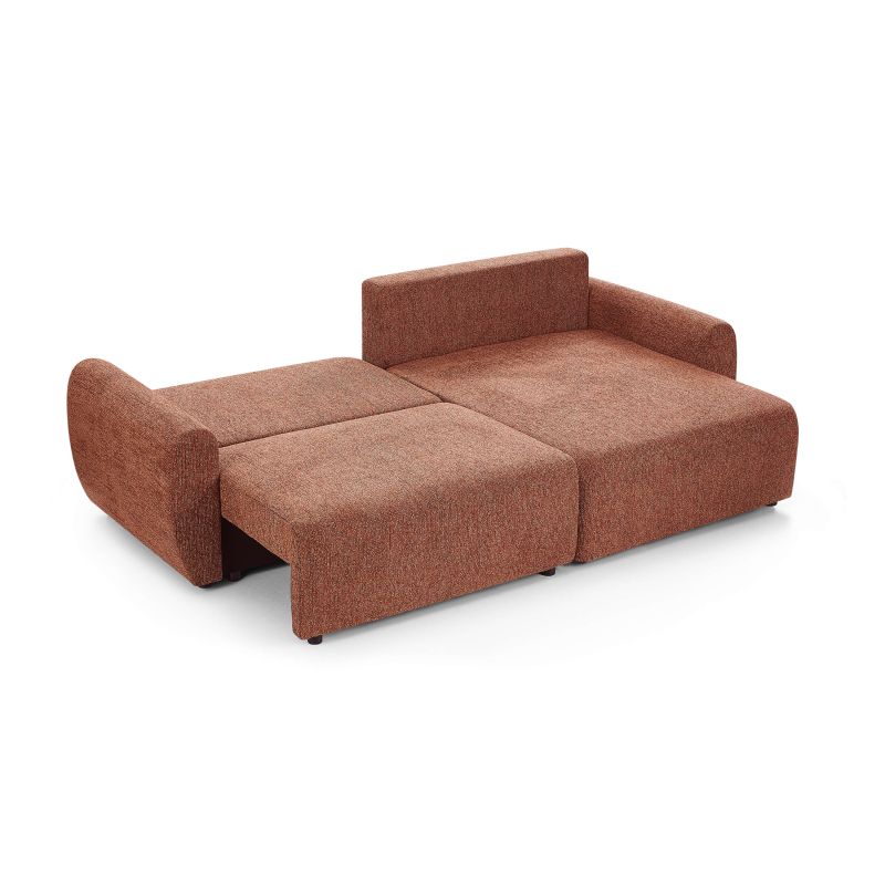 Canapé d'angle convertible et réversible DANA 4 places tissu chenille terracotta