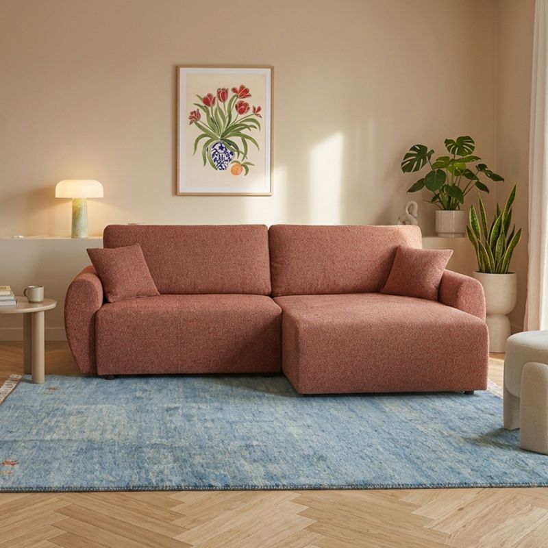 Canapé d'angle convertible et réversible DANA 4 places tissu chenille terracotta
