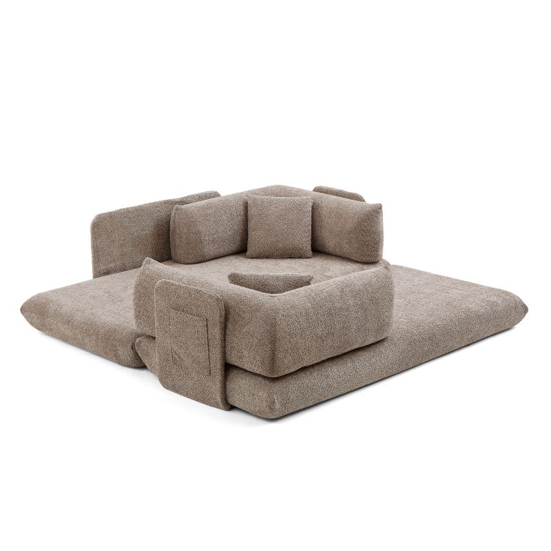 Canapé droit compressé et convertible CHIMA déplimousse 3 places tissu chenille marron