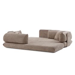 Canapé droit compressé et convertible CHIMA déplimousse 3 places tissu chenille marron