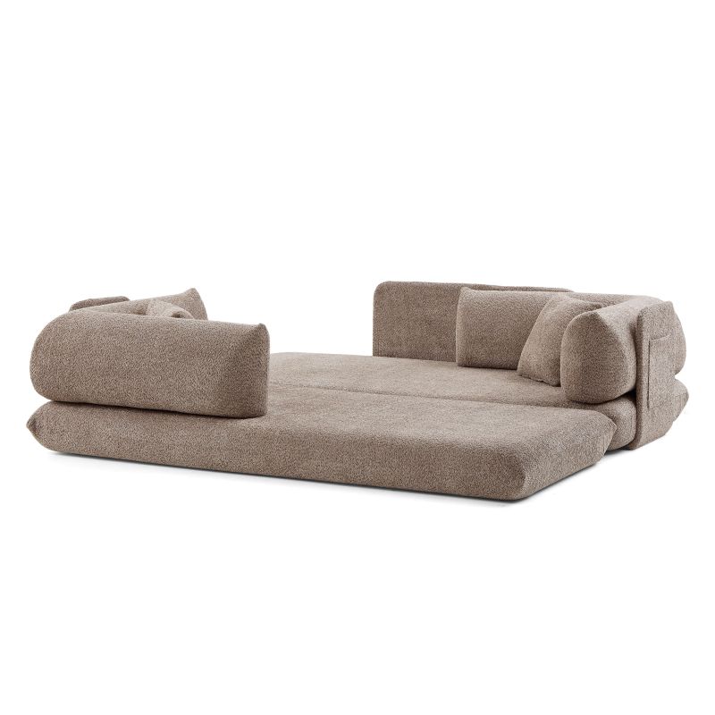 Canapé droit compressé et convertible CHIMA déplimousse 3 places tissu chenille marron