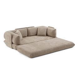 Canapé droit compressé et convertible CHIMA déplimousse 3 places tissu chenille taupe