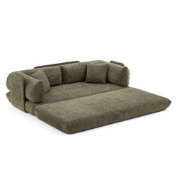 Canapé droit compressé et convertible CHIMA déplimousse 3 places tissu chenille vert