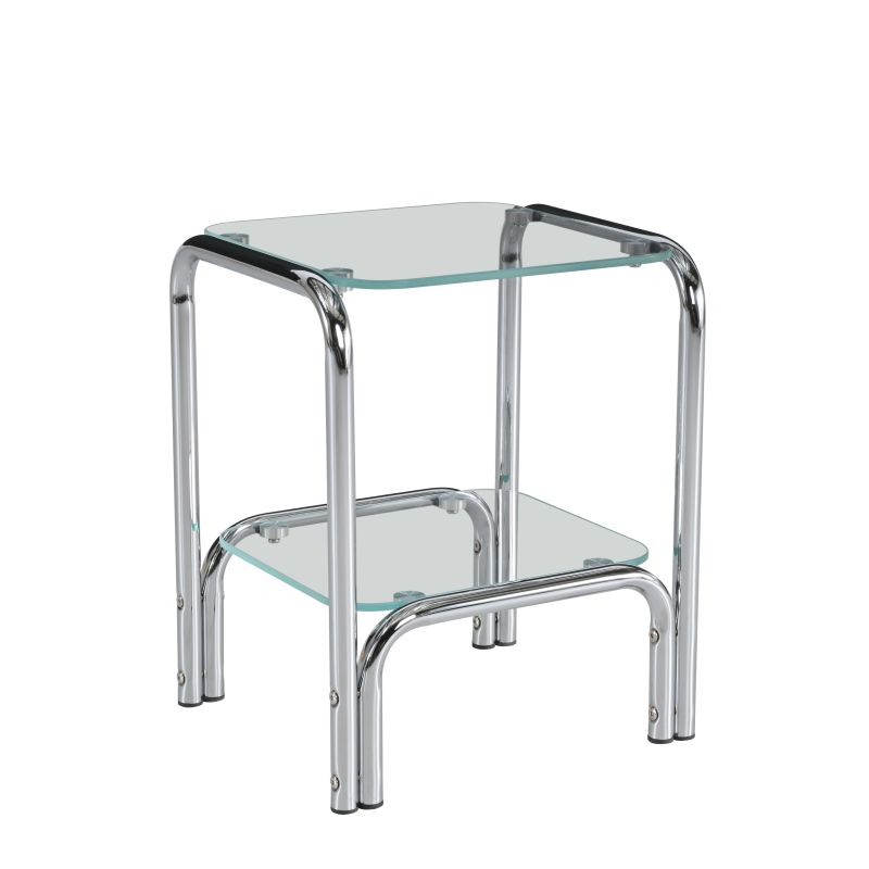 Table de chevet MAGGY verre trempé tranparent structure en chrome