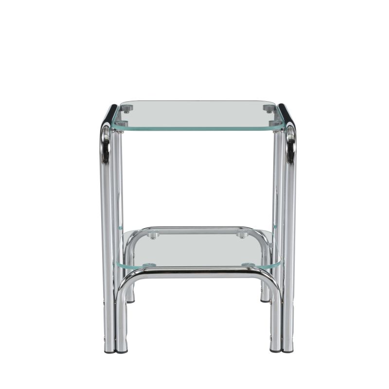 Table de chevet MAGGY verre trempé tranparent structure en chrome