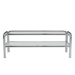 Meuble TV MAGGY verre trempé transparent structure en chrome