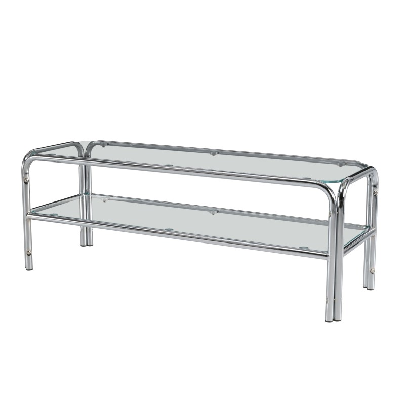 Meuble TV MAGGY verre trempé transparent structure en chrome