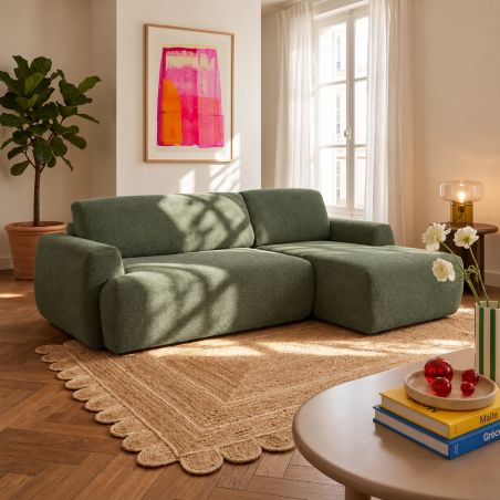 Canapé d'angle droit compressé WESTA 4 places tissu chenille vert