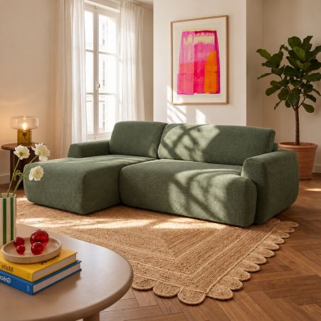Canapé d'angle gauche compressé WESTA 4 places tissu chenille vert