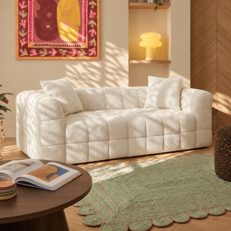Canapé droit compressé JUPA 3 places tissu bouclette beige