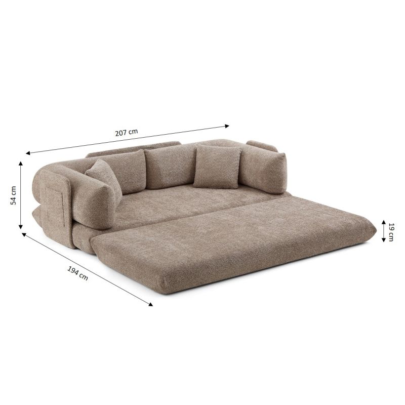 Canapé droit compressé et convertible CHIMA déplimousse 3 places tissu chenille marron