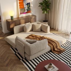 Canapé droit compressé et convertible CHIMA déplimousse 3 places tissu chenille taupe