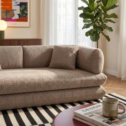 Canapé droit compressé et convertible CHIMA déplimousse 3 places tissu chenille marron