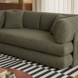 Canapé droit compressé et convertible CHIMA déplimousse 3 places tissu chenille vert