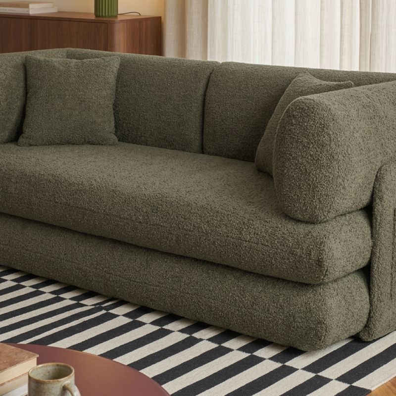 Canapé droit compressé et convertible CHIMA déplimousse 3 places tissu chenille vert