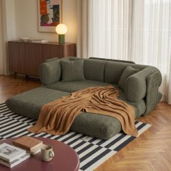 Canapé droit compressé et convertible CHIMA déplimousse 3 places tissu chenille vert