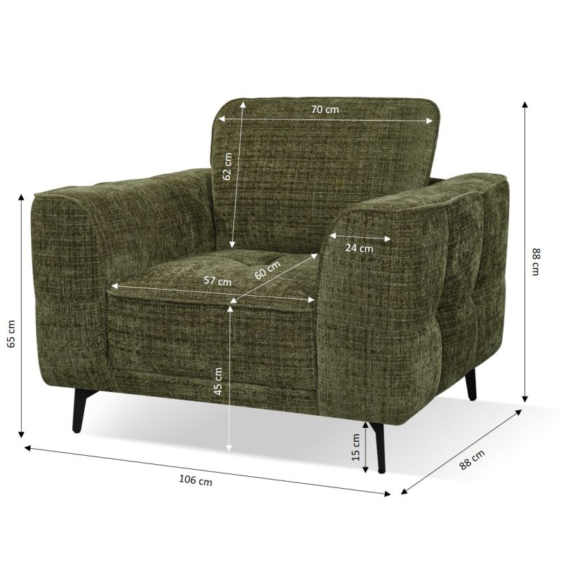 Fauteuil LOERA tissu vert 1 place