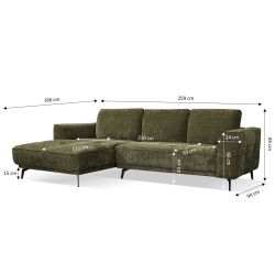 Canapé d'angle gauche LOERA fixe tissu vert 4 places