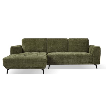 Canapé d'angle gauche LOERA fixe tissu vert 4 places
