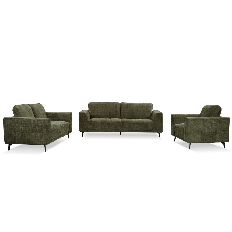 Canapé droit LOERA fixe tissu vert 2 places