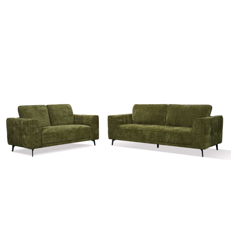 Canapé droit LOERA fixe tissu vert 3 places
