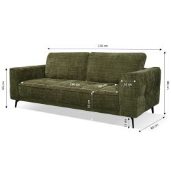 Canapé droit LOERA fixe tissu vert 3 places