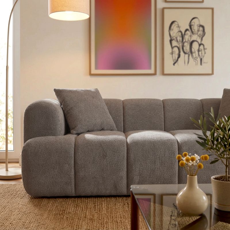 Canapé droit compressé ORVA 3 places tissu chenille taupe