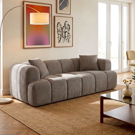 Canapé droit compressé ORVA 3 places tissu chenille taupe