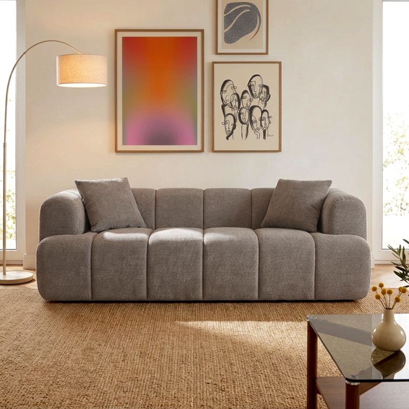 Canapé droit compressé ORVA 3 places tissu chenille taupe