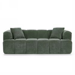 Canapé droit compressé ORVA 3 places tissu chenille vert