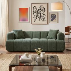 Canapé droit compressé ORVA 3 places tissu chenille vert