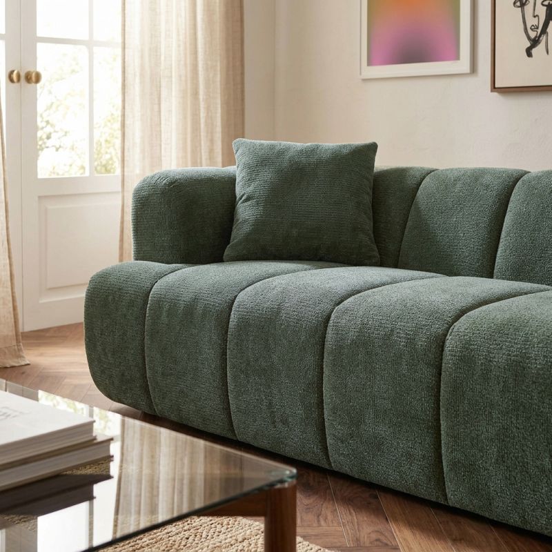 Canapé droit compressé ORVA 3 places tissu chenille vert