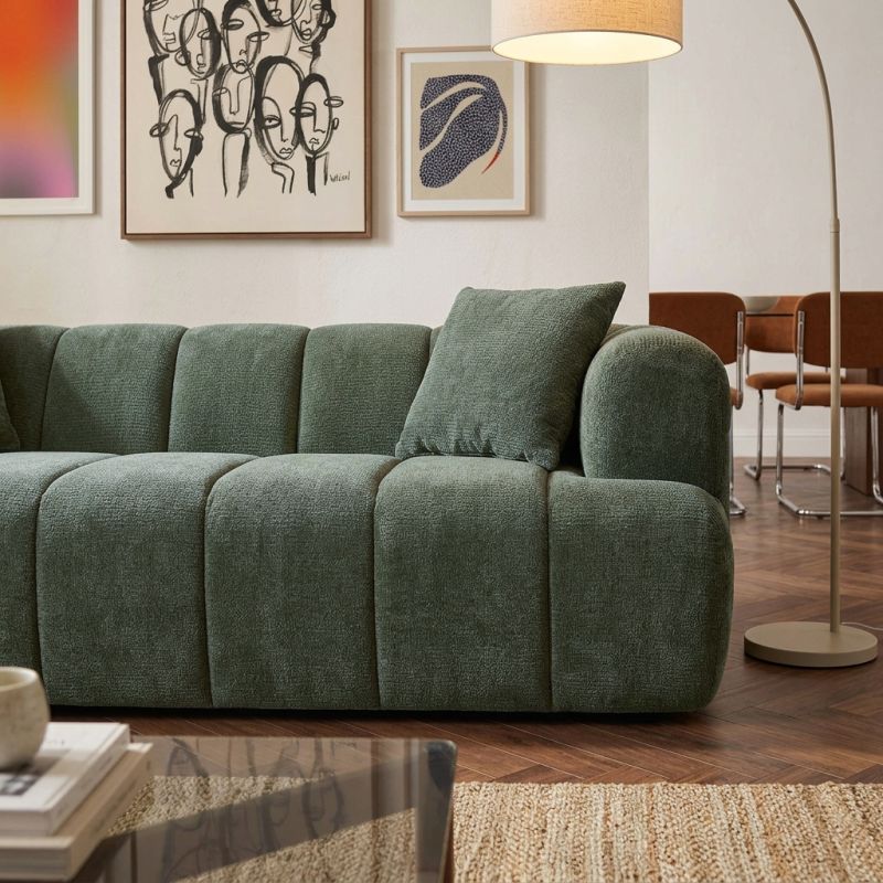Canapé droit compressé ORVA 3 places tissu chenille vert
