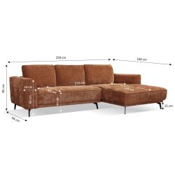 Canapé d'angle droit LOERA fixe tissu terracotta 4 places
