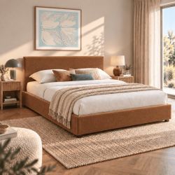 Lit coffre VANIA 160x200 tissu marron sommier inclus