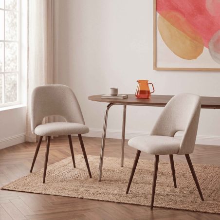 Lot de 2 chaises ELISABETH tissu beige pieds effet noyer