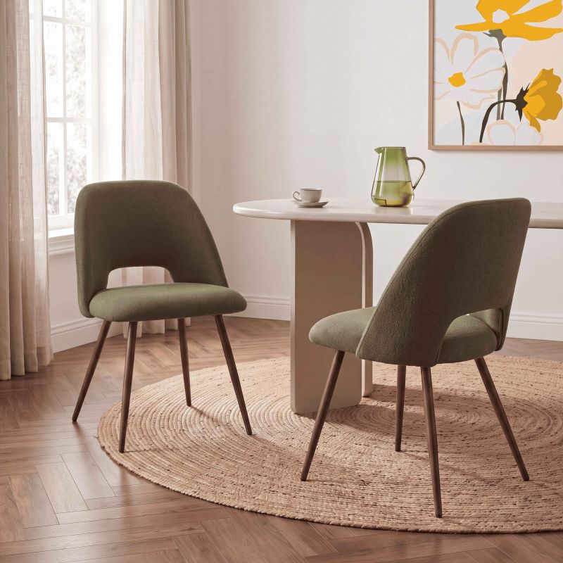 Lot de 2 chaises ELISABETH tissu vert pieds effet noyer