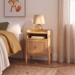 Table de chevet enfant PABLO cannage rotin et effet bois