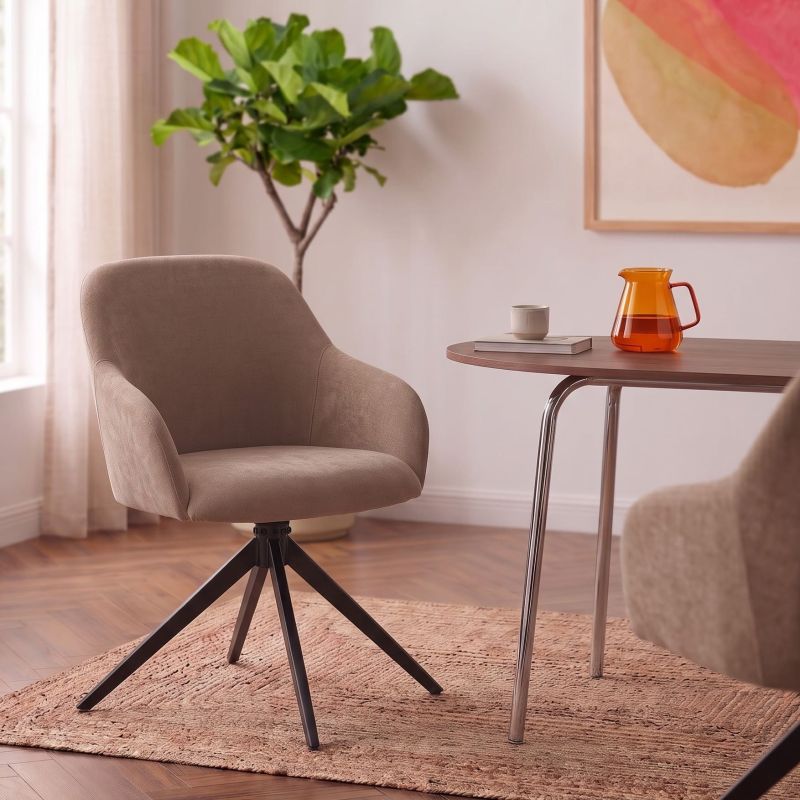 Lot de 2 chaises ELMA tissu marron et pieds métal noir