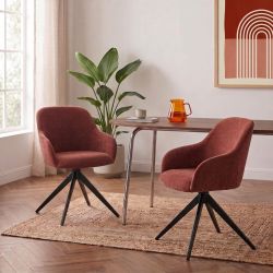 Lot de 2 chaises ELMA tissu bordeaux et pieds métal noir