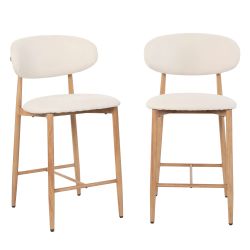 Lot de 2 tabourets CAYO tissu beige pied effet chêne
