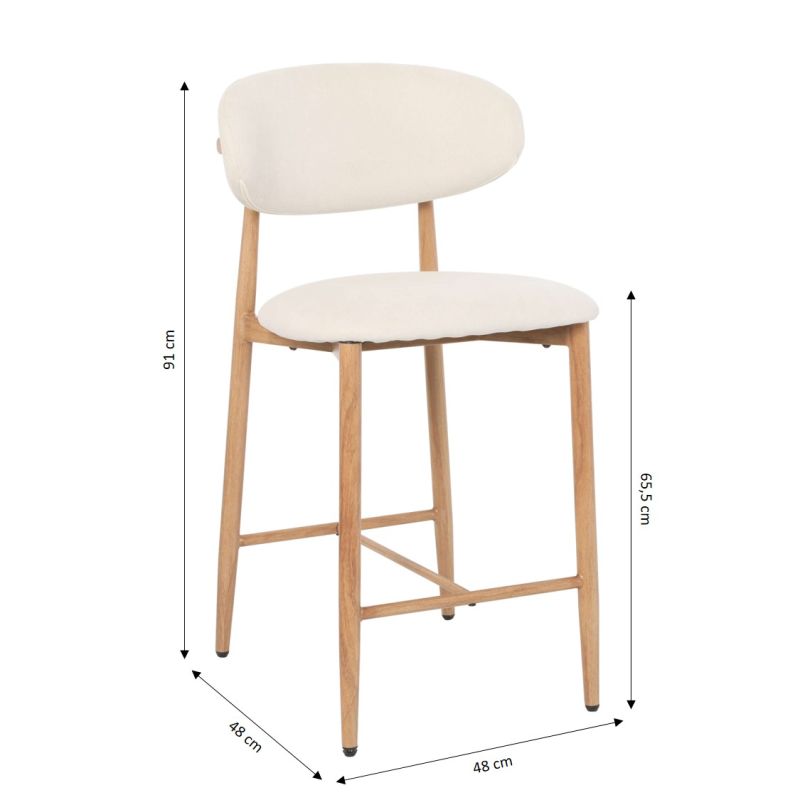 Lot de 2 tabourets CAYO tissu beige pied effet chêne