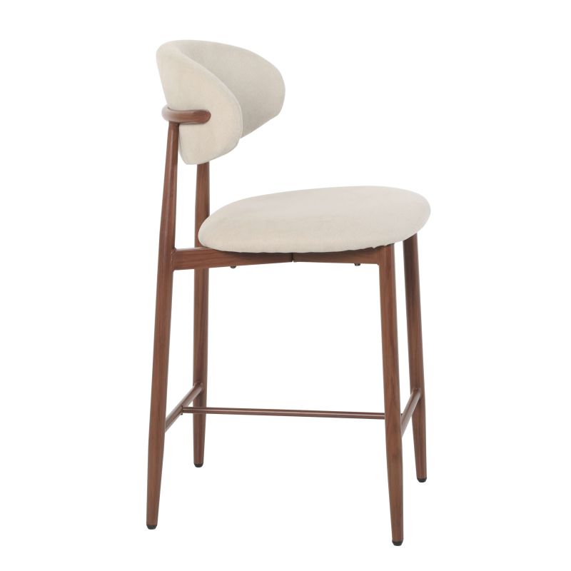 Lot de 2 tabourets CAYO tissu beige pied effet noyer