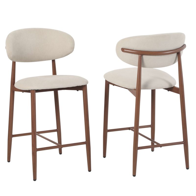 Lot de 2 tabourets CAYO tissu beige pied effet noyer
