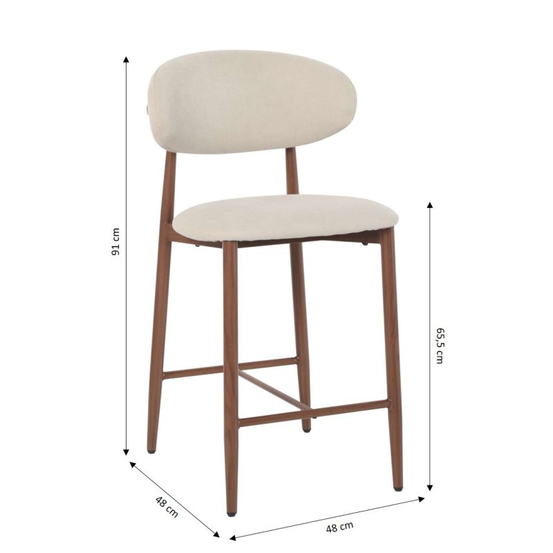 Lot de 2 tabourets CAYO tissu beige pied effet noyer