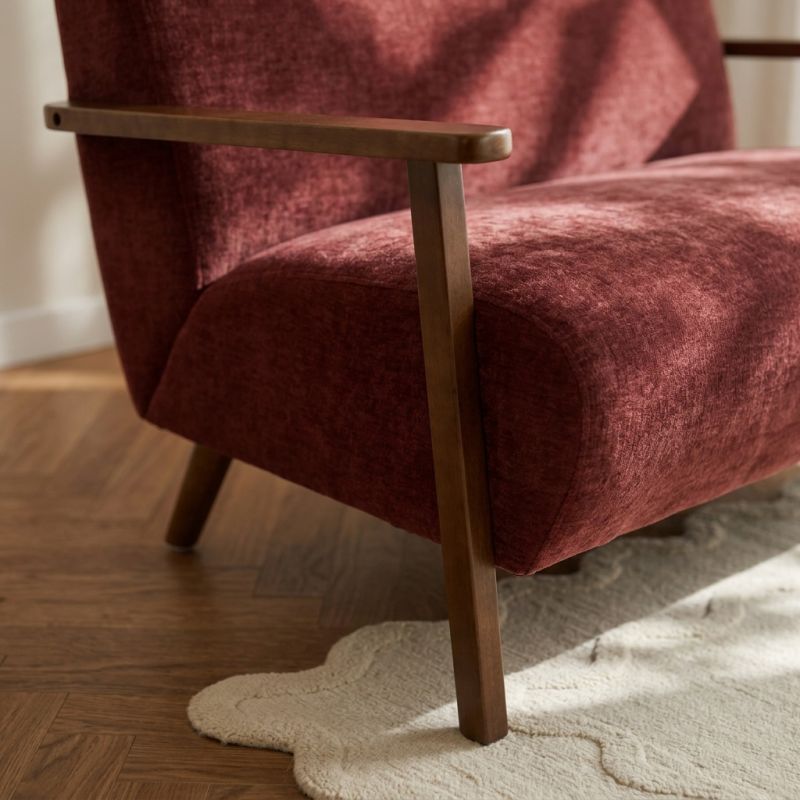 Canapé droit PROTEUS fixe tissu rouge 2 places