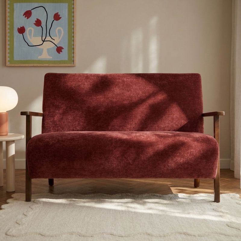 Canapé droit PROTEUS fixe tissu rouge 2 places